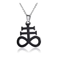 Black Stainless Steel Church of Satan Satanic Leviathan Religions Cross Pendant Necklace, 22 Inch Chain