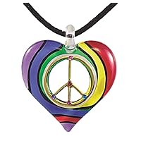 ~ LG Peace Sign Rainbow Heart 20 inch Cord Necklace