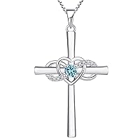 YL Women's Cross Necklace Sterling Silver Infinity Heart Crucifix Pendant Gemstones Criss Jewelry
