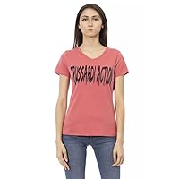 Trussardi Action Elegant Pink V-Neck Tee with Chic Women's Print