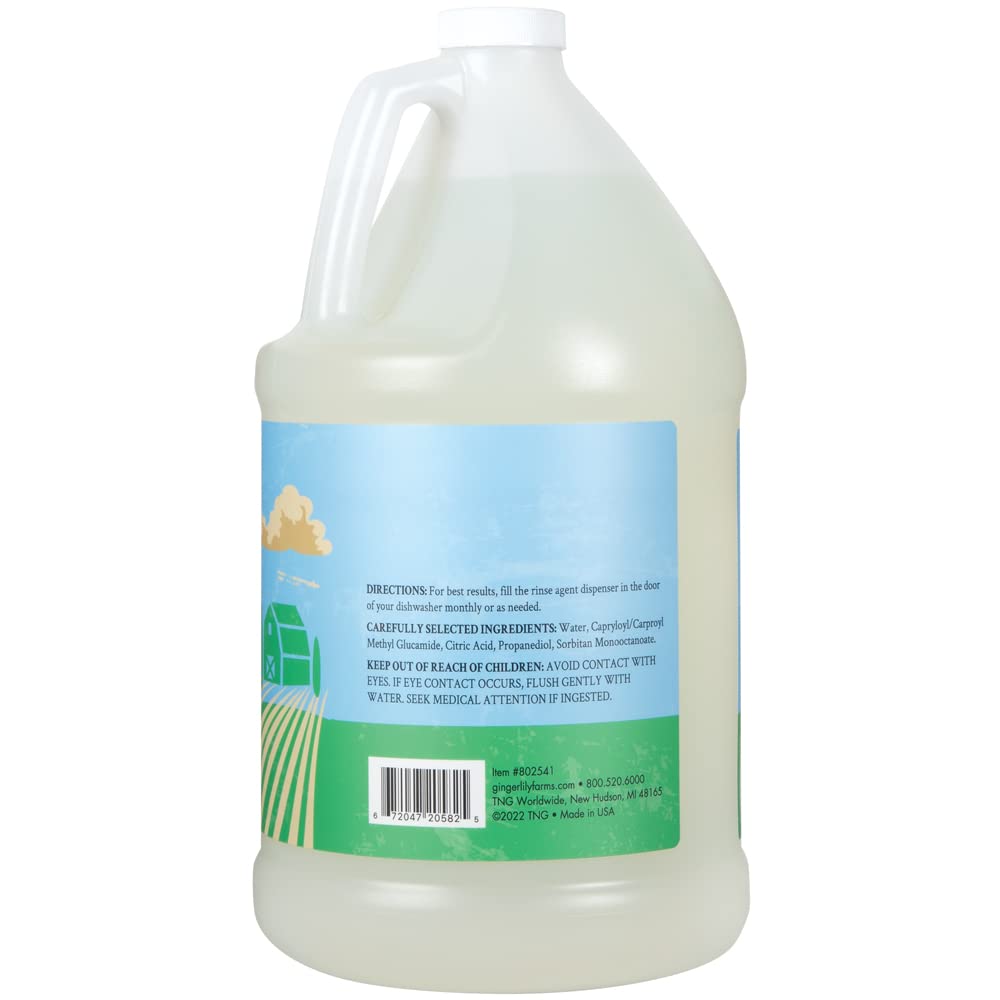Ginger Lily Farms Botanicals Plant-Based 4-In-1 Dishwasher Rinse Aid, 100% Vegan & Cruelty-Free, Fragrance-Free, 1 Gallon (128 fl oz) Refill
