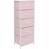 Sorbus Fabric Dresser for Kids Bedroom - Chest of 5 Drawers, Tall Storage Tower, Clothing Organizer, for Closet, for Playroom, for Nursery, Steel Frame, Fabric Bins - Wood Handle (Pink)