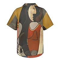 GLUDEAR Men's Picasso Art 3D Print Casual Button Down Short Sleeve Cuba Collar Shirt