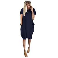 Women's Casual Dresses Jumper Blouse T-Shirt Dress Baggy Loose Dress Knee Length Crewneck Short Sleeve with Pocket Summer Sundress Daily Wear Streetwear(1-Navy,12) 1247