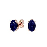 2/3 Carat Gemstone Elegant Oval Stud Earrings for Women in 14k Gold Push Back Birthstone Jewelry by VVS Gems