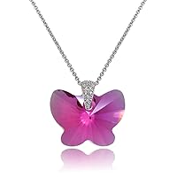 Sterling Silver Butterfly Pendant Necklace Made with European Crystals for Women Girls