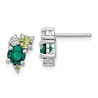 925 Sterling Silver Rhodium Created Emerald Peridot and White Topaz Post Earrings Measures 11x7.1mm Wide Jewelry for Women