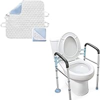 Pack of OasisSpace Stand Alone Toilet Safety Rail and Washable Bed Pad with Handles, Heavy Duty Medical Toilet Safety Frame for Elderly, Handicap and Disabled