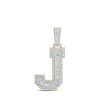 The Diamond Deal 14kt Two-tone Gold Mens Baguette Diamond J Initial Letter Charm Pendant 1-3/8 Cttw