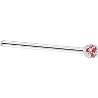 Body Candy Solid 14k White Gold 1.5mm Genuine Pink Sapphire Straight Fishtail Nose Stud Ring 18 Gauge 17mm