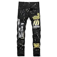 Flolong Punk Style Fashion Ripped Embroidery Men's Denim Pencil Pants