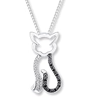 0.10 CT Created Black & White Diamond Cat Fashion Pendant Necklace 14k White Gold Finish