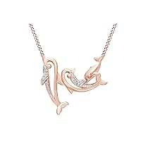 Round Cut White Natural Diamond Accent Dolphin Family Pendant in 14K Gold Over Sterling Silver