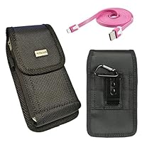 AISCELL Black Large Nylon Pouch and USB Data Sync Cable Work with Galaxy S6 S5 S4 S3 Has Thick Protective Cover on