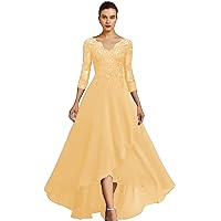 Elegant Wedding Guest Dress 3/4 Sleeves 2024 Lace Applique V Neck Mother of The Bride Dress Chiffon Skirt