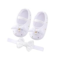 Shoes Bow Little Cute Princess Shoes Sole Headband Set Hanging Pearl Soft Toddler Child Shoes Baby Girl Running Shoes