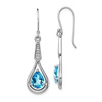 925 Sterling Silver Polished Shepherd hook Rhodium Plated With CZ Cubic Zirconia Simulated Diamond and Blue Topaz Long Drop Dangle Earrings Measures 40x11mm Jewelry for Women