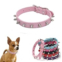 Spiked Dog Collar,Spiky Studded Stud Rivet Pu Leather Mushroom Puppy Cat Collars Adjustable for XSmall Small Medium Breed Girl Boys,Pink M