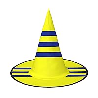 Mqgmzyellow And Blue Stripes Print Enchantingly Halloween Witch Hat Cute Foldable Pointed Novelty Witch Hat Kids Adults
