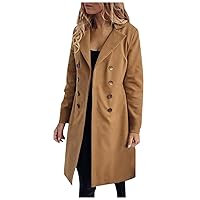 Women's Faux Wool Coat,Womens Wool Coat Double Breasted Mid Length Fall Winter Peacoat Trench Coat Jackets Outwear