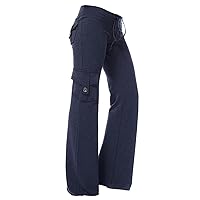Women Casual Cargo Pants Workout Elastic Waist Yoga Loose Fit Pants Lightweight Sports Button Trousers with Pockets
