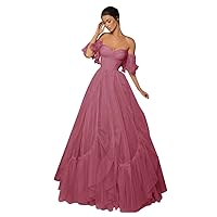 Ruffles Tulle Ball Gowns Off Shoulder Prom Dresses 2024 Long Strapless Prom Dress Corset Sweetheart Wedding Dresses