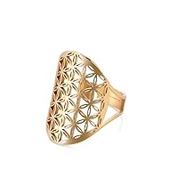 TEAMER Stainless Steel Resizable Metatron Rings Adjustable Hollow Finger Rings Flower of Life Jewelry for Women