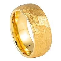 Hammered Tungsten Rings for Men Women 8mm Gold Brushed Engagement Mens Wedding Band Comfort Fit TCR795