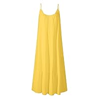 Women's Dresses Summer Dress Women's Casual Tank Sleeveless Knee Length Mini Plain Vest Dresses(Yellow,5X-Large