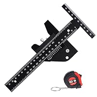 Aluminum Woodworking T Shape Ruler, Professional Dual Function Scriber Gauge,Scale Metric Measure Scribing Ruler, Woodworking Carpentry Marking Tool Line Drawing Ruler with Tape Measure