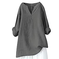 Ceboyel Women Tops Summer 2023 Cotton Linen Tunic Shirt Causal Loose Half Sleeve V Neck Blouses Boho Trendy Clothing