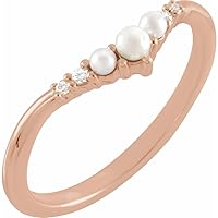 Band 14k Rose Gold Cultured White Seed Pearl 2.5mm Polished White And .03 Carat Natural Diamond Cont Jewelry for Women