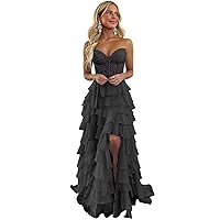 Chiffon Sweetheart Ruffle Tiered Long Prom Dress Laces Appliques Formal Evening Party Gown with Slit 2024