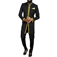 African Suit for Men Jacket and Trousers 2 Piece Set Dashiki Blazer with Kerchief Bazin Riche Kaftan Wedding Evening