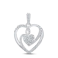 The Diamond Deal 10kt White Gold Womens Round Diamond Heart Pendant 1/4 Cttw