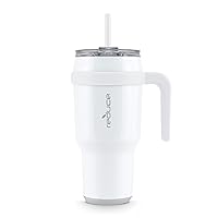 REDUCE Cold1 40 oz Tumbler with Handle - Vacuum Insulated Stainless Steel Water Bottle for Home, Office or Car, Reusable Mug with Straw or Leakproof Flip Lid, Keeps Drinks Cold All Day- Gloss White