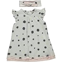 Baby Girl 2-Piece Polka Dot Dress and Headband Set, Toddler Girl 100% Cotton Clothing Outfit and Gift Set