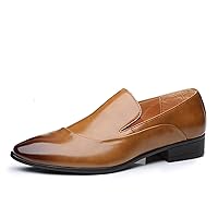 Men' s Casual Loafer Slip on Genuine Leather Round Toe Pull Tap Boat Stretch Shoe Solid Color Flexible