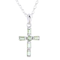 NOVICA Handmade .925 Sterling Silver Peridot Pendant Necklace Cross India Gemstone Christian Religious Birthstone 'Kolkata Cross'