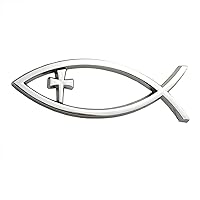 OnlyYou.X New Cross Fish Emblem Fish Cross Badge Christian Fish Symbol Decal Cross Fish Sticker Fits for Universal Cars and Pickup 1 Piece ABS Silver