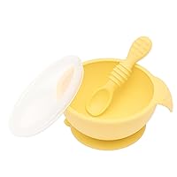 Bumkins Baby Bowl, Silicone Feeding Set with Suction for Baby and Toddler, Includes Spoon and Lid, First Feeding Set, Training Essentials for Baby Led Weaning for Babies 4 Months Up, Pineapple