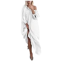 Women's Bohemian Flowy Beach Round Neck Glamorous Dress Casual Loose-Fitting Summer Sleeveless Knee Length Print Swing White
