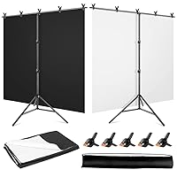 Black White Backdrop Screen with Stand Kit 5x6.5ft for Photo Video Studio, 2-in-1 Revisible Black Backdrop White Screen with T-Shaped Photography Background Support Stand and 5 Backdrop Clamps