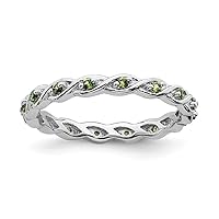 925 Sterling Silver Stackable Expressions Peridot Ring Jewelry Gifts for Women in Silver 10 5 6 7 8 9 and 2.5mm 3mm