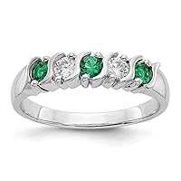 14k White Gold 1/5 Carat Diamond and Emerald Band Size 7.00 Jewelry Gifts for Women