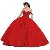 Lace Appliques Quinceanera Dresses Ball Gown Beaded Off Shoulder Sparkly Tulle Sweet 16 Dresses