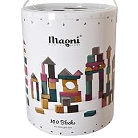 Magni High Quality Wooden Building Blocks for Kids 100 Pieces for Kids Ages 1 2 and Up, Educational Building Toy, Promote Creativity, Fine Motor Skills and Problem Solving