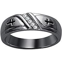Wedding 5-Stone Men's Cross Ring Round Cut D/VVS1 Diamond 14K Black Gold Over .925 Sterling Silver