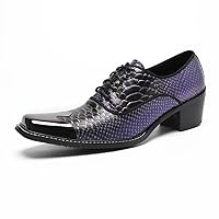 Men Business Boot Lace Up Block Middle Heel Snake Skin Premium Genuine Leather Luxurious Cap Toe