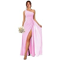 One Shoulder Bridesmaid Dresses for Women Elegant Chiffon A Line Ruched Long Formal Prom Evening Gowns with Slit